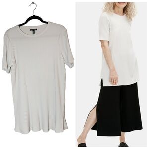 Eileen Fisher Textured Stretch Rib Round Neck Tunic. Bone.  Size large petite.